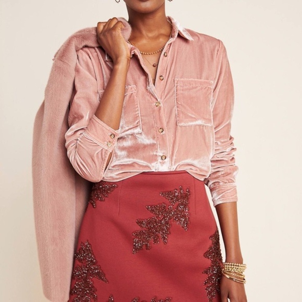 Maeve by Anthropologie Karina Velvet Button down Shirt